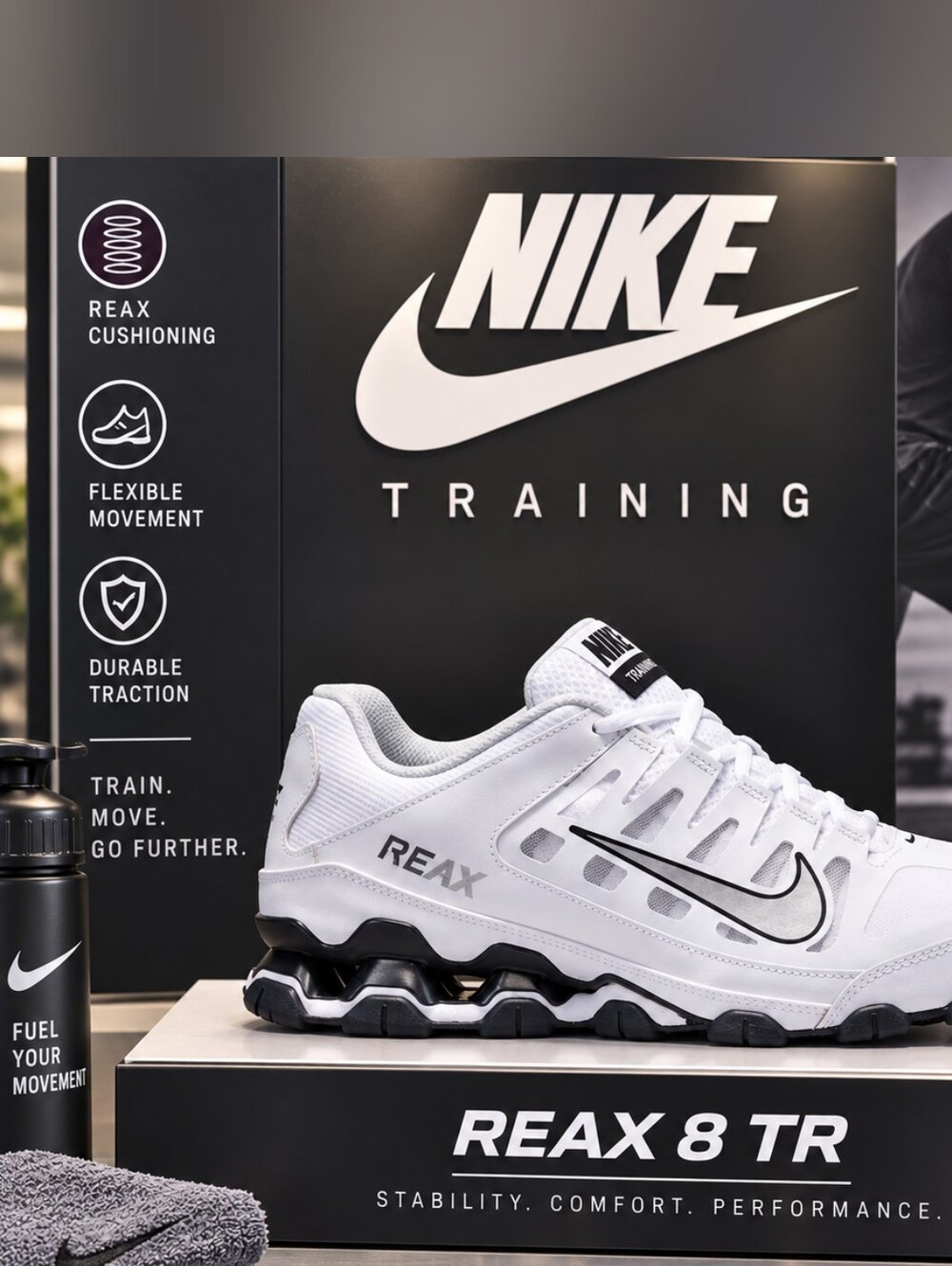 Nike Reax 8 TR Men's 9.5 / Women's 11 White/Black-Silver Training Sneakers – NEW